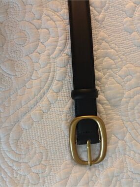 H&M Classic Black Leather Belt with Gold Buckle
